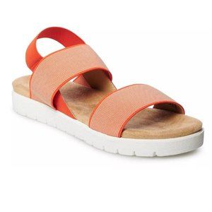 Womens Sandals 8 SO Orange Strappy Slip On Microfiber Padded Open Toe Summer